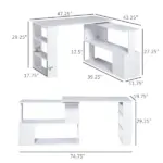 HOMCOM 360 Degree Rotating Home Office Desk L Shaped Corner Computer Desk with Storage Shelves, Writing Table Workstation, White - Image 3