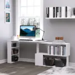 HOMCOM 360 Degree Rotating L-Shaped Home Office Computer Desk with Storage Shelves White - Image 10