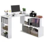 HOMCOM 360 Degree Rotating L-Shaped Home Office Computer Desk with Storage Shelves White - Image 11