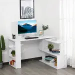 HOMCOM 360 Degree Rotating Home Office Desk L Shaped Corner Computer Desk with Storage Shelves, Writing Table Workstation, White - Image 9