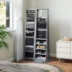 360 Degree Swivel Jewelry Armoire, Lockable Jewelry Cabinet with Full-Length Mirror, Storage Shelves, Gray - Image 10