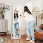 360 degree Swivel Jewelry Armoire, Lockable Jewelry Cabinet with Full-Length Mirror, Storage Shelves, White - Image 2