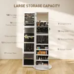360 degree Swivel Jewelry Armoire, Lockable Jewelry Cabinet with Full-Length Mirror, Storage Shelves, White - Image 6