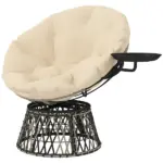 Outsunny 360 Degree Swivel Outdoor Papasan Chair, Overstuffed Circle Chair with Side Tray, Thickened Cushion for Indoor, Patio, Beige - Image 12