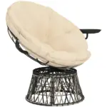 Outsunny 360 Degree Swivel Outdoor Papasan Chair, Overstuffed Circle Chair with Side Tray, Thickened Cushion for Indoor, Patio, Beige