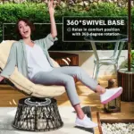 Outsunny 360 Degree Swivel Outdoor Papasan Chair, Overstuffed Circle Chair with Side Tray, Thickened Cushion for Indoor, Patio, Beige - Image 4