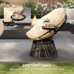 Outsunny 360 Degree Swivel Outdoor Papasan Chair, Overstuffed Circle Chair with Side Tray, Thickened Cushion for Indoor, Patio, Beige - Image 5