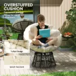 Outsunny 360 Degree Swivel Outdoor Papasan Chair, Overstuffed Circle Chair with Side Tray, Thickened Cushion for Indoor, Patio, Beige - Image 6