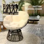 Outsunny 360 Degree Swivel Outdoor Papasan Chair, Overstuffed Circle Chair with Side Tray, Thickened Cushion for Indoor, Patio, Beige - Image 7