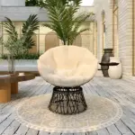 Outsunny 360 Degree Swivel Outdoor Papasan Chair, Overstuffed Circle Chair with Side Tray, Thickened Cushion for Indoor, Patio, Beige - Image 9