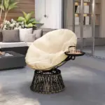 Outsunny 360 Degree Swivel Outdoor Papasan Chair, Overstuffed Circle Chair with Side Tray, Thickened Cushion for Indoor, Patio, Beige - Image 10