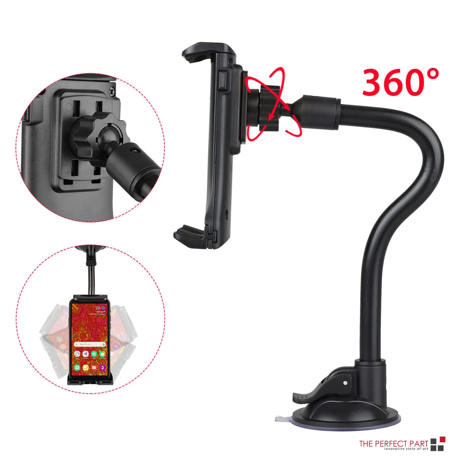360 Degree Windshield and Dashboard Phone Tablet Mount 4-12 Inch