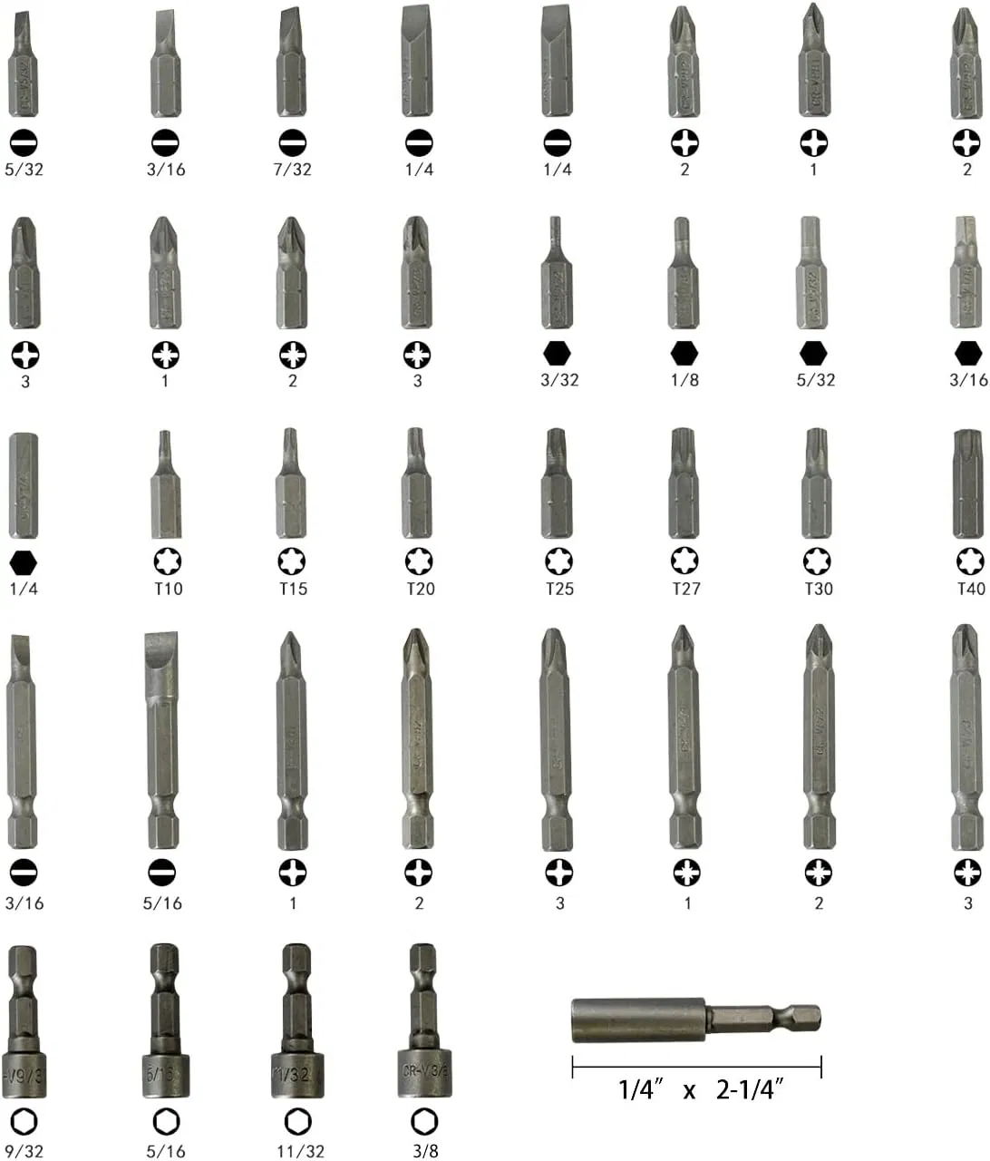 37 Piece Impact Screwdriver Bit and Nut Driver Set with Torx and Phillips Bits