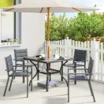 Outsunny 37 Inch Square Outdoor Dining Table for 4, Patio Table with Umbrella Hole, Shelf, Faux Wood Top for Garden, Backyard, Gray - Image 2