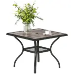 Outsunny 37 Inch Square Outdoor Dining Table for 4, Patio Table with Umbrella Hole, Shelf, Faux Wood Top for Garden, Backyard, Gray - Image 11