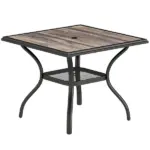Outsunny 37 Inch Square Outdoor Dining Table for 4, Patio Table with Umbrella Hole, Shelf, Faux Wood Top for Garden, Backyard, Gray