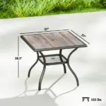 Outsunny 37 Inch Square Outdoor Dining Table for 4, Patio Table with Umbrella Hole, Shelf, Faux Wood Top for Garden, Backyard, Gray - Image 3