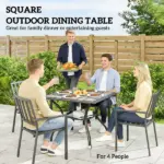 Outsunny 37 Inch Square Outdoor Dining Table for 4, Patio Table with Umbrella Hole, Shelf, Faux Wood Top for Garden, Backyard, Gray - Image 4