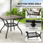 Outsunny 37 Inch Square Outdoor Dining Table for 4, Patio Table with Umbrella Hole, Shelf, Faux Wood Top for Garden, Backyard, Gray - Image 5