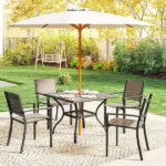 Outsunny 37 Inch Square Outdoor Dining Table for 4, Patio Table with Umbrella Hole, Shelf, Faux Wood Top for Garden, Backyard, Gray - Image 8