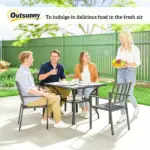 Outsunny 37 Inch Square Outdoor Dining Table for 4, Patio Table with Umbrella Hole, Shelf, Faux Wood Top for Garden, Backyard, Gray - Image 9