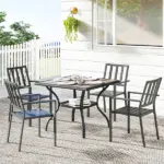Outsunny 37 Inch Square Outdoor Dining Table for 4, Patio Table with Umbrella Hole, Shelf, Faux Wood Top for Garden, Backyard, Gray - Image 10