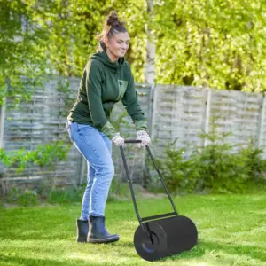 38l heavy duty pushtow poly lawn roller u handle garden roller filled with water or sand 1