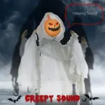 HOMCOM 3.9' Outdoor Halloween Hanging Pumpkin Ghost w/ Light Up Eyes, Sound Activated Prop w/ Creepy Howling Sounds - Image 4