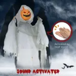 HOMCOM 3.9' Outdoor Halloween Hanging Pumpkin Ghost w/ Light Up Eyes, Sound Activated Prop w/ Creepy Howling Sounds - Image 6