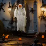HOMCOM 3.9' Outdoor Halloween Hanging Pumpkin Ghost w/ Light Up Eyes, Sound Activated Prop w/ Creepy Howling Sounds - Image 10
