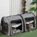 39" Portable Twin Compartment Show House Cat Cage/Condo, Soft-Sided Pet kennel, Dual Compartment, Soft Cushions and Storage Bag, Gray - Image 2