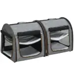 39" Portable Twin Compartment Show House Cat Cage/Condo, Soft-Sided Pet kennel, Dual Compartment, Soft Cushions and Storage Bag, Gray