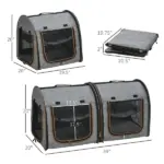 39" Portable Twin Compartment Show House Cat Cage/Condo, Soft-Sided Pet kennel, Dual Compartment, Soft Cushions and Storage Bag, Gray - Image 3