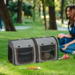 39" Portable Twin Compartment Show House Cat Cage/Condo, Soft-Sided Pet kennel, Dual Compartment, Soft Cushions and Storage Bag, Gray - Image 10