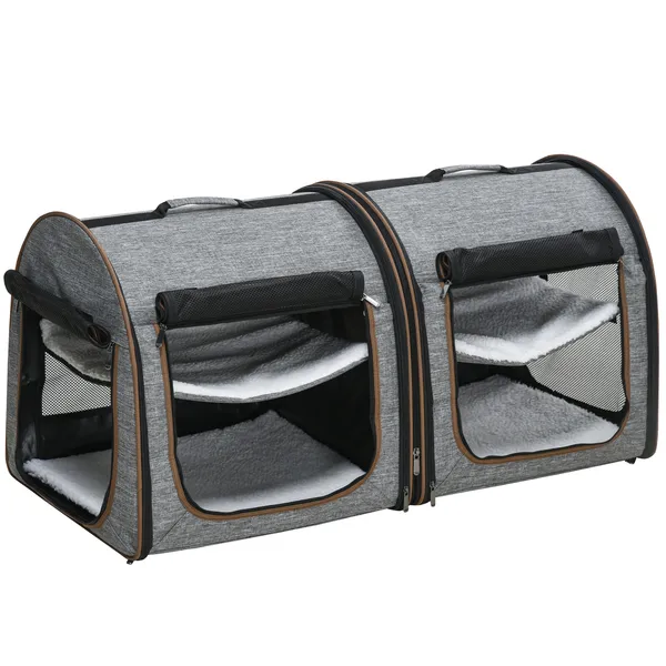 39-portable-twin-compartment-show-house-cat-cagecondo-soft-sided-pet-kennel-dual-compartment-soft-cushions-storage-bag-gray.webp 39" Portable Twin Compartment Show House Cat Cage/Condo, Soft-Sided Pet kennel, Dual Compartment, Soft Cushions and Storage Bag, Gray - Image 1