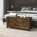 HOMCOM 39.4" Storage Trunk with 2 Safety Hinges, Wooden Storage Bench with Side Handles, Storage Chest for Playroom, Rustic Brown - Image 10