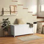 39.4" Storage Trunk with 2 Safety Hinges, Wooden Bench, Side Handles, Chest for Playroom, White - Image 2