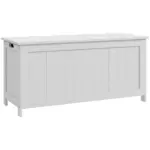 39.4" Storage Trunk with 2 Safety Hinges, Wooden Bench, Side Handles, Chest for Playroom, White - Image 11