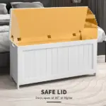 39.4" Storage Trunk with 2 Safety Hinges, Wooden Bench, Side Handles, Chest for Playroom, White - Image 4