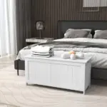 39.4" Storage Trunk with 2 Safety Hinges, Wooden Bench, Side Handles, Chest for Playroom, White - Image 10