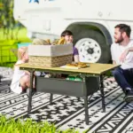 Outsunny 3 Ft Aluminum Small Folding Table, Portable Camping Table with Storage Bag, Carry Bag for Outdoor Picnic BBQ, Brown - Image 2