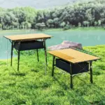 Outsunny 3 Ft Aluminum Small Folding Table, Portable Camping Table with Storage Bag, Carry Bag for Outdoor Picnic BBQ, Brown - Image 3