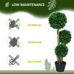 3ft Artificial Triple Ball Boxwood Topiary Tree, Pot, Sandalwood Leaves, Indoor Outdoor Home - Image 5