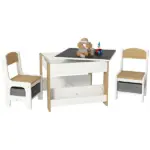 Qaba 3 Piece Children's Table and Chairs Set, Kids Table and Chair with Reversible Desktop, Storage, Bookshelves, Natural Wood - Image 11