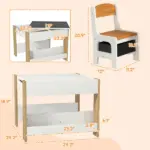 Qaba 3 Piece Children's Table and Chairs Set, Kids Table and Chair with Reversible Desktop, Storage, Bookshelves, Natural Wood - Image 3