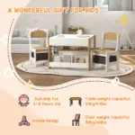 Qaba 3 Piece Children's Table and Chairs Set, Kids Table and Chair with Reversible Desktop, Storage, Bookshelves, Natural Wood - Image 5
