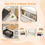 Qaba 3 Piece Children's Table and Chairs Set, Kids Table and Chair with Reversible Desktop, Storage, Bookshelves, Natural Wood - Image 6