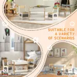 Qaba 3 Piece Children's Table and Chairs Set, Kids Table and Chair with Reversible Desktop, Storage, Bookshelves, Natural Wood - Image 7