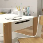 Qaba 3 Piece Children's Table and Chairs Set, Kids Table and Chair with Reversible Desktop, Storage, Bookshelves, Natural Wood - Image 8