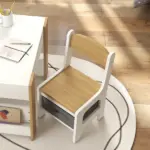 Qaba 3 Piece Children's Table and Chairs Set, Kids Table and Chair with Reversible Desktop, Storage, Bookshelves, Natural Wood - Image 9